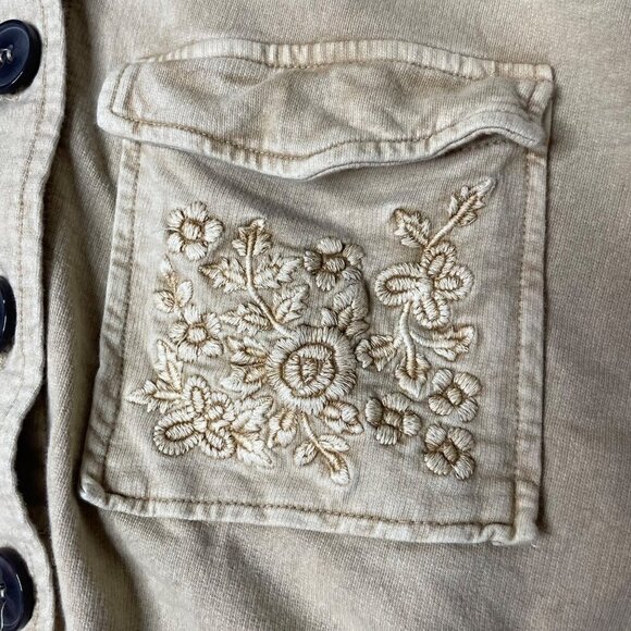 Solitaire Women’s Size Large Tan Jacket Button Up Embroidered Pockets Bohemian - Picture 4 of 7